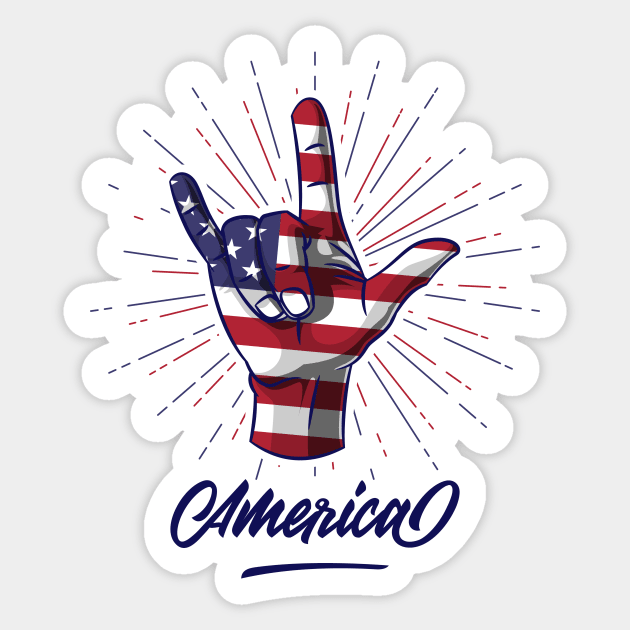 I Love You Hand Sign Gesture USA American Flag Cute Sticker by teeleoshirts
